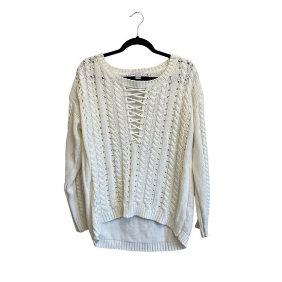 HYFVE L knit long sleeve pullover sweater cut out cream grandmacore cozy - Picture 1 of 7
